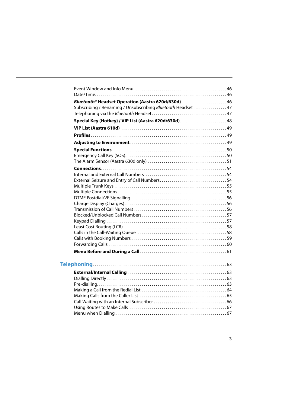 Telephoning | AASTRA 600d for Aastra 800 and OpenCom 100 User Guide EN User Manual | Page 5 / 164
