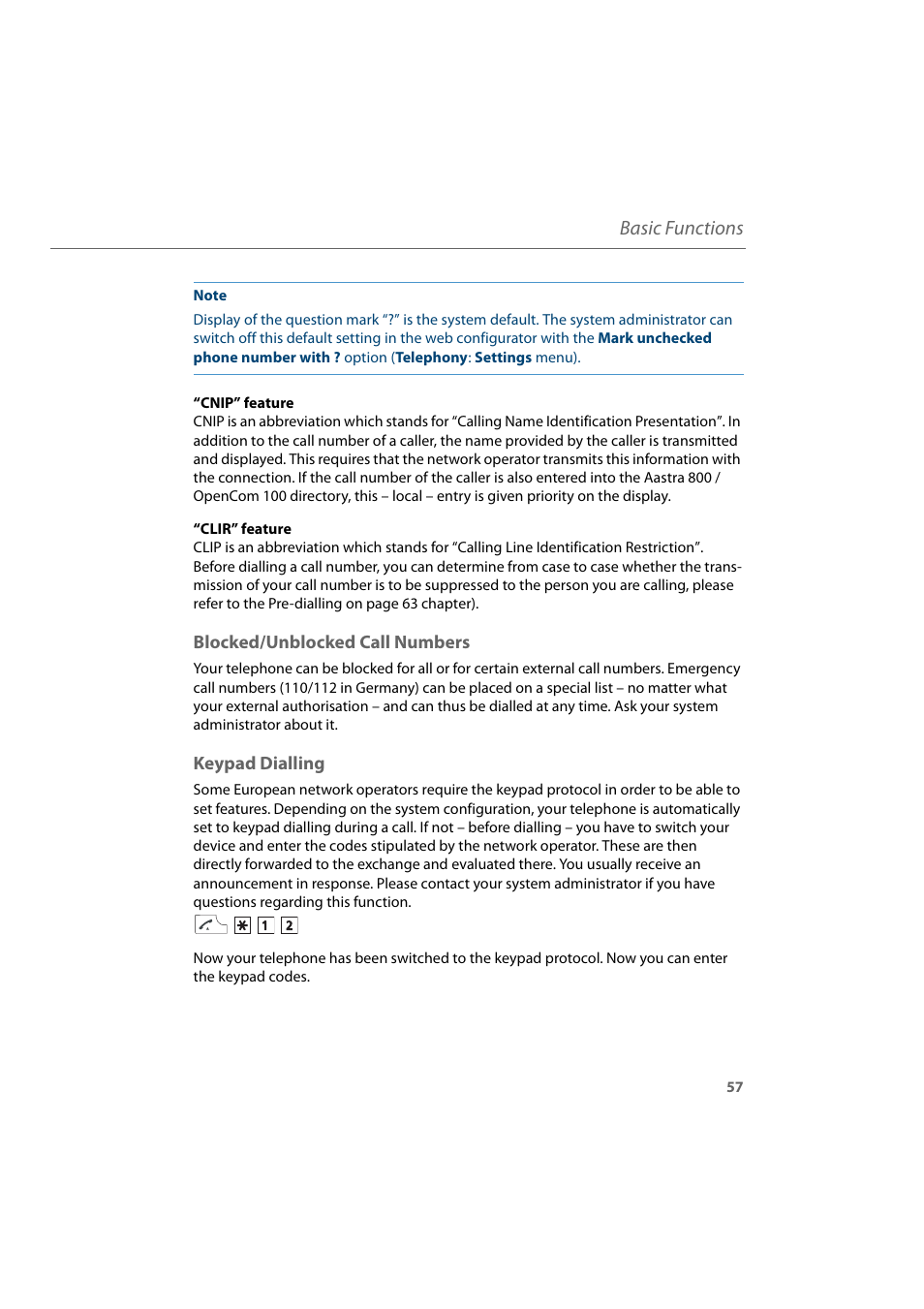Blocked/unblocked call numbers, Keypad dialling, Blocked/unblocked call numbers keypad dialling | Basic functions | AASTRA 600d for Aastra 800 and OpenCom 100 User Guide EN User Manual | Page 59 / 164