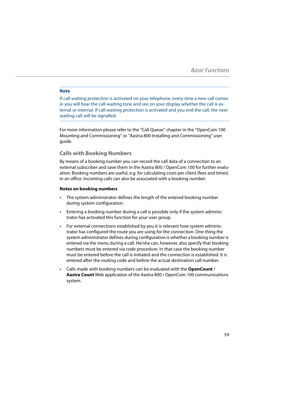 Calls with booking numbers, Basic functions | AASTRA 600d for Aastra 800 and OpenCom 100 User Guide EN User Manual | Page 61 / 164