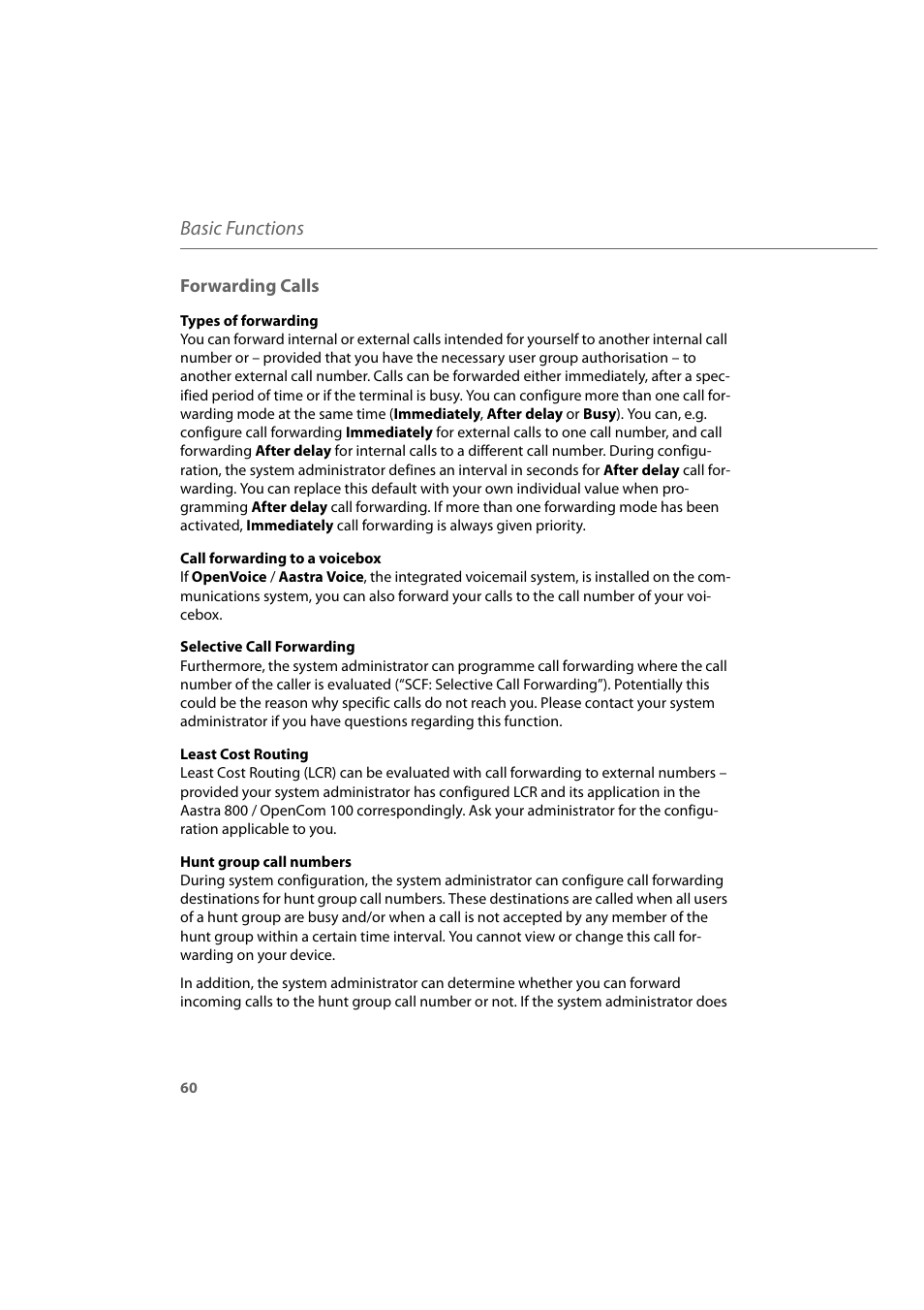 Forwarding calls, Basic functions | AASTRA 600d for Aastra 800 and OpenCom 100 User Guide EN User Manual | Page 62 / 164