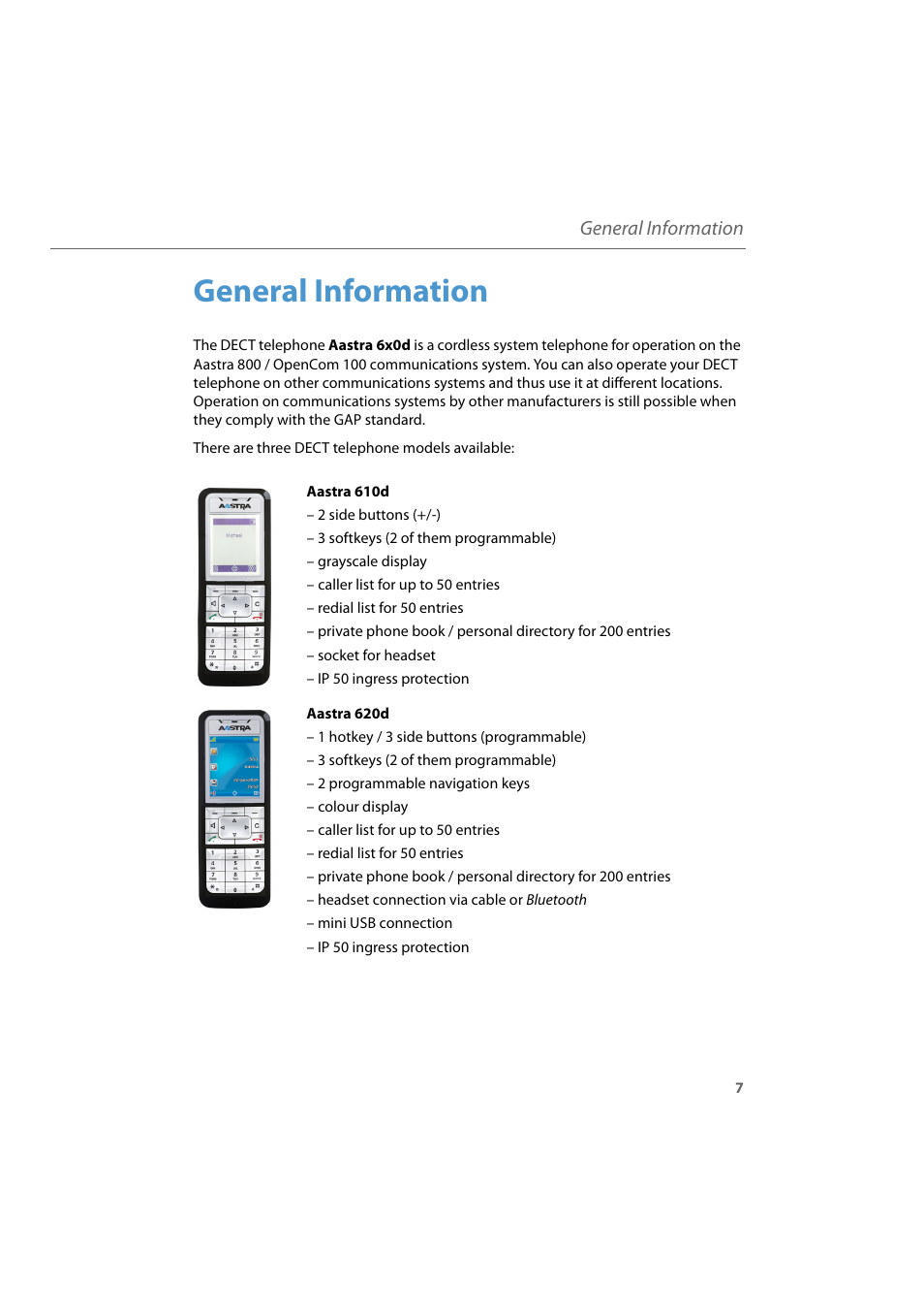 General information | AASTRA 600d for Aastra 800 and OpenCom 100 User Guide EN User Manual | Page 9 / 164