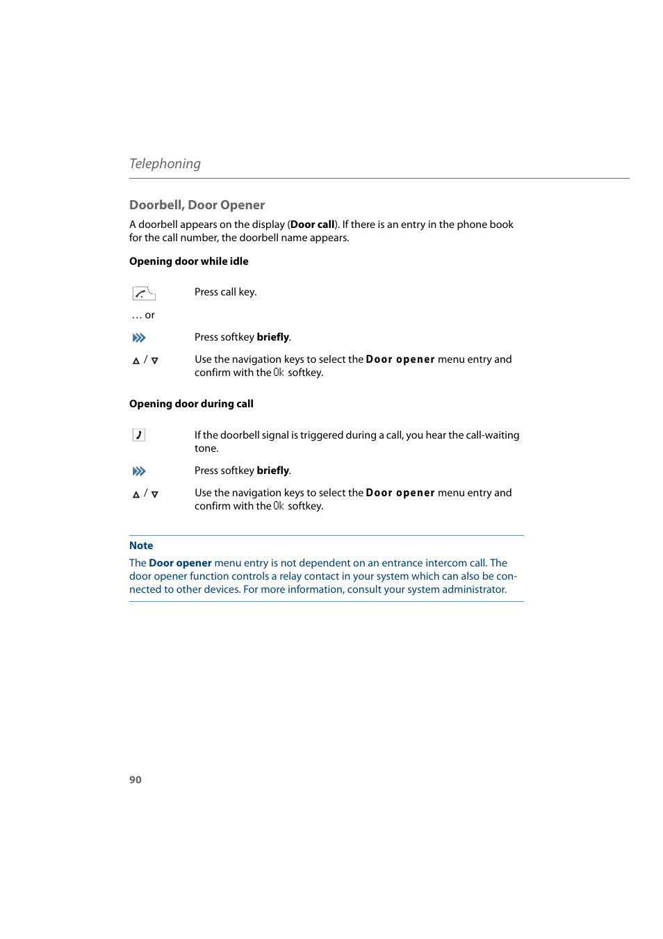 Doorbell, door opener, Telephoning | AASTRA 600d for Aastra 800 and OpenCom 100 User Guide EN User Manual | Page 92 / 164