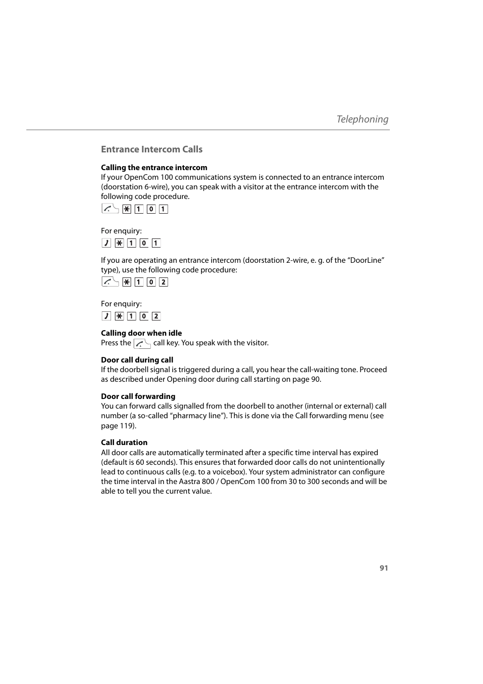 Entrance intercom calls, Telephoning | AASTRA 600d for Aastra 800 and OpenCom 100 User Guide EN User Manual | Page 93 / 164