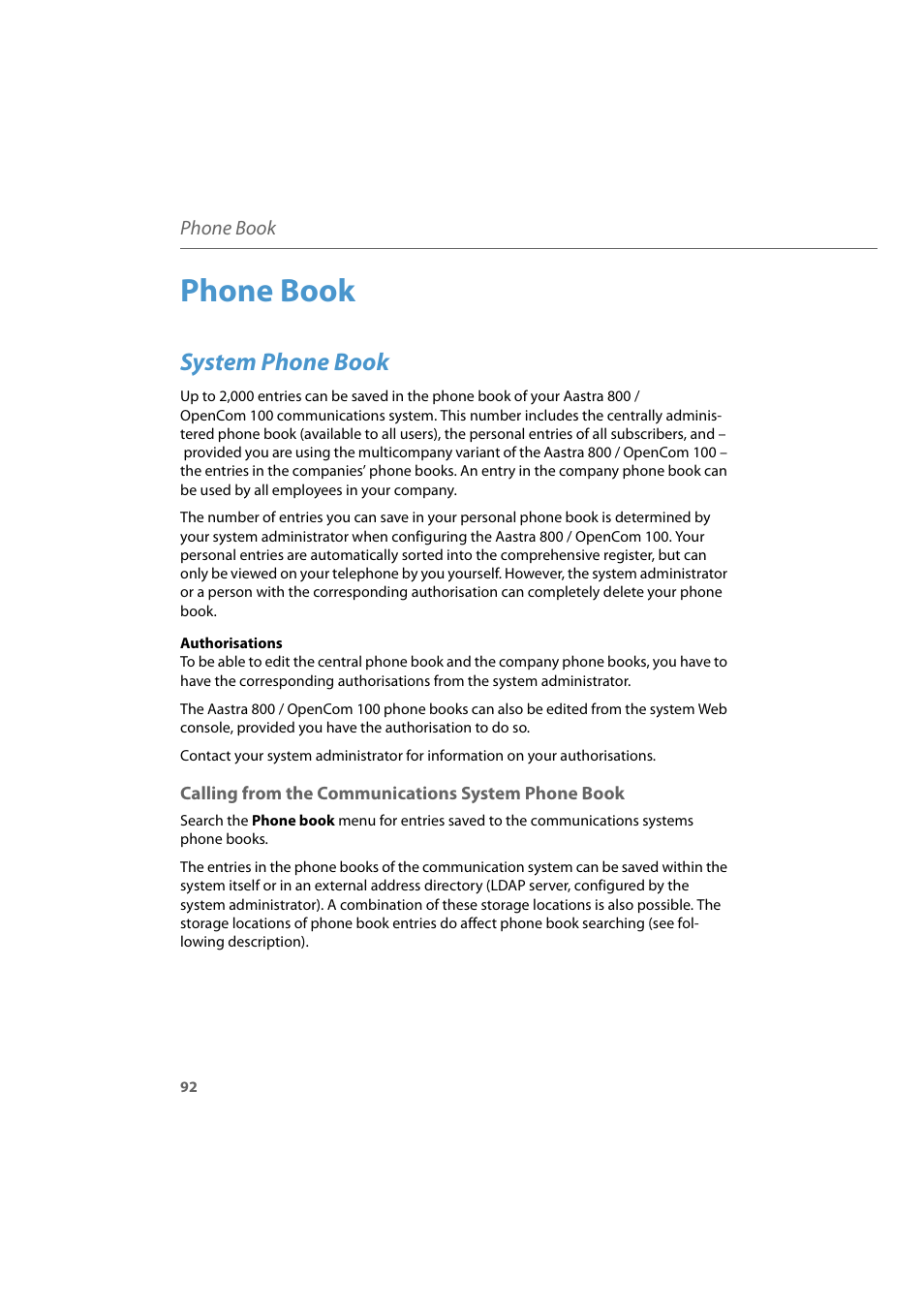 Phone book, System phone book, Calling from the communications system phone book | AASTRA 600d for Aastra 800 and OpenCom 100 User Guide EN User Manual | Page 94 / 164