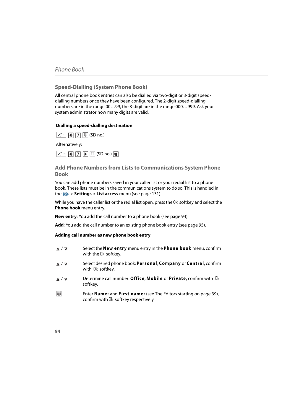 Speed-dialling (system phone book), Phone book | AASTRA 600d for Aastra 800 and OpenCom 100 User Guide EN User Manual | Page 96 / 164
