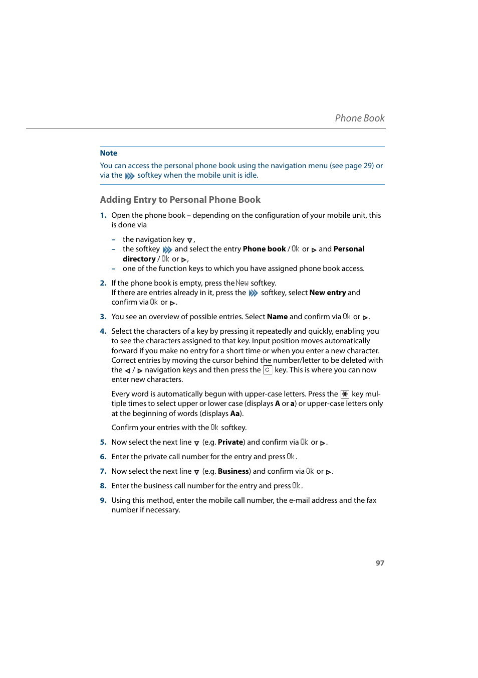 Adding entry to personal phone book, Phone book | AASTRA 600d for Aastra 800 and OpenCom 100 User Guide EN User Manual | Page 99 / 164