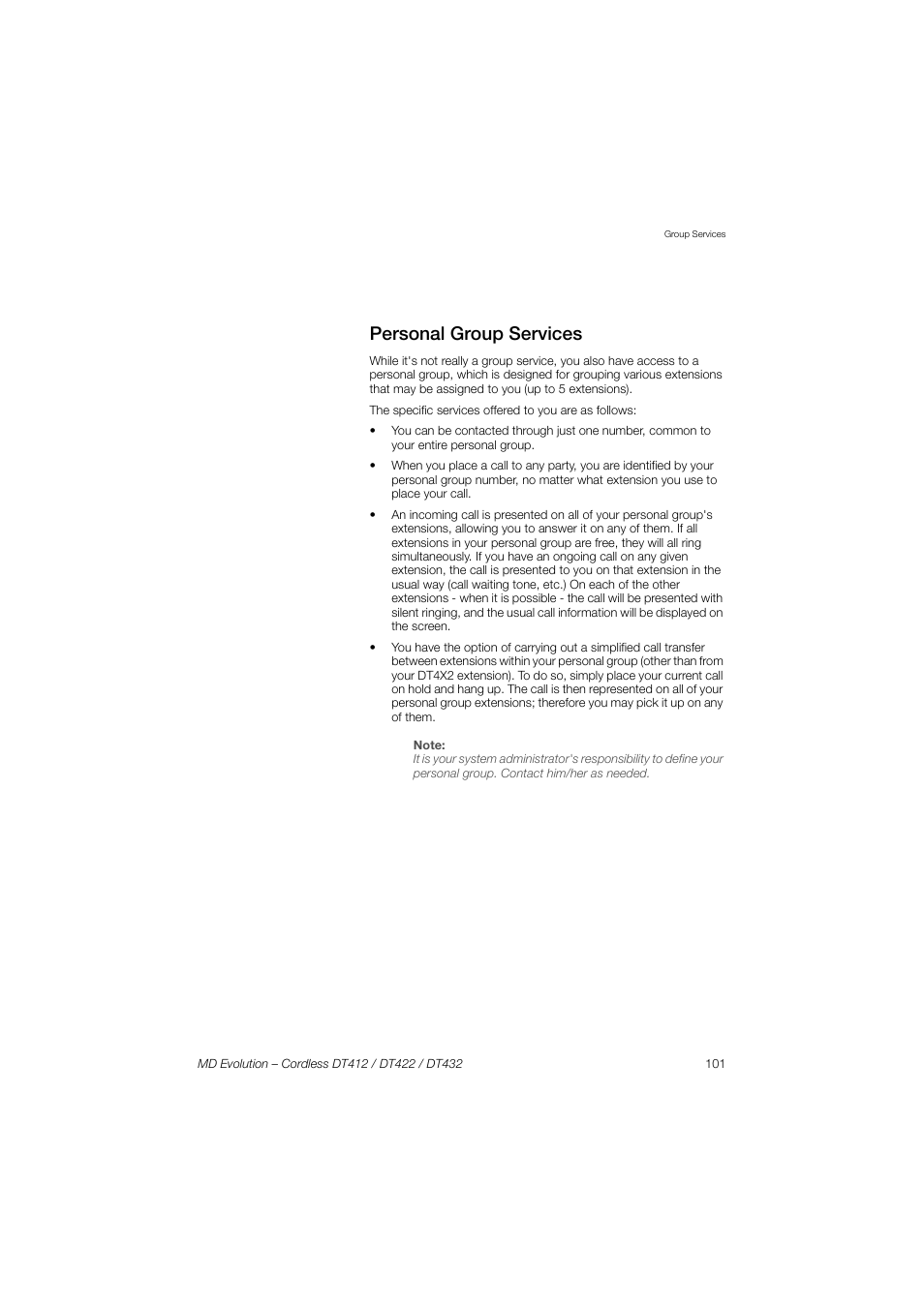 Personal group services | AASTRA DT4x2 for MD Evolution User Guide EN User Manual | Page 101 / 166