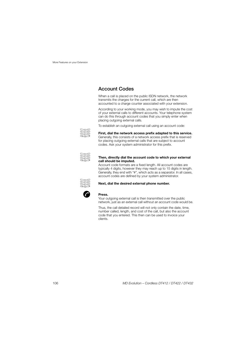 Account codes | AASTRA DT4x2 for MD Evolution User Guide EN User Manual | Page 106 / 166