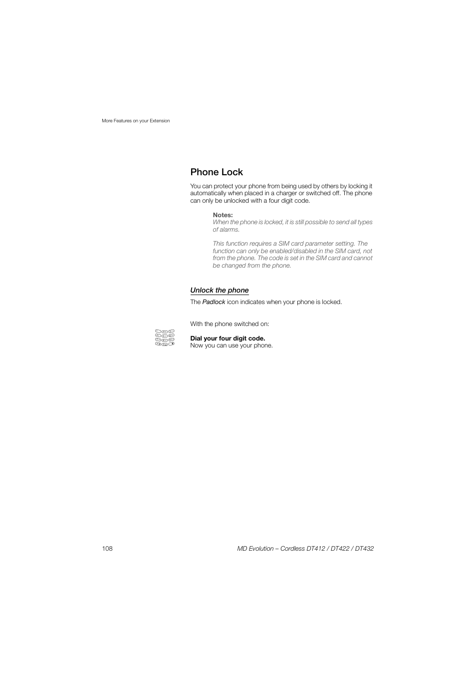 Phone lock, Unlock the phone | AASTRA DT4x2 for MD Evolution User Guide EN User Manual | Page 108 / 166
