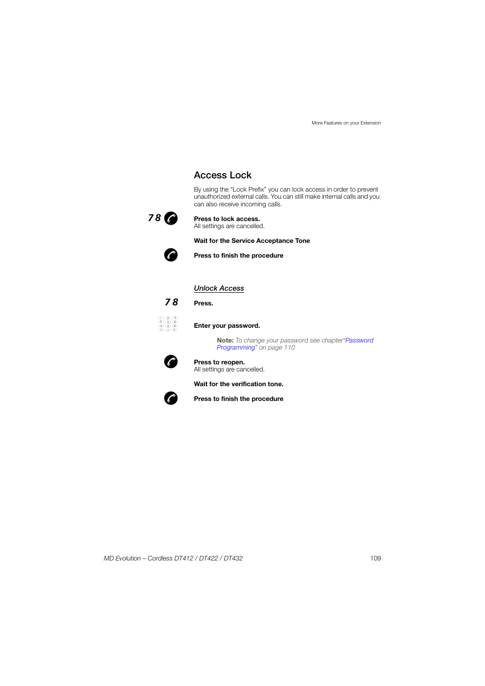 Access lock, Unlock access, 78 æ | AASTRA DT4x2 for MD Evolution User Guide EN User Manual | Page 109 / 166