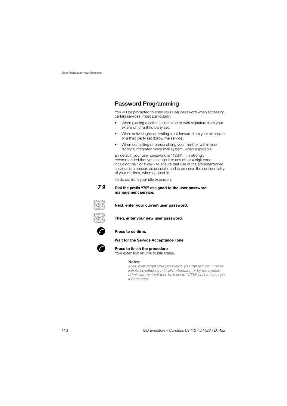 Password programming, Password, Programming | AASTRA DT4x2 for MD Evolution User Guide EN User Manual | Page 110 / 166