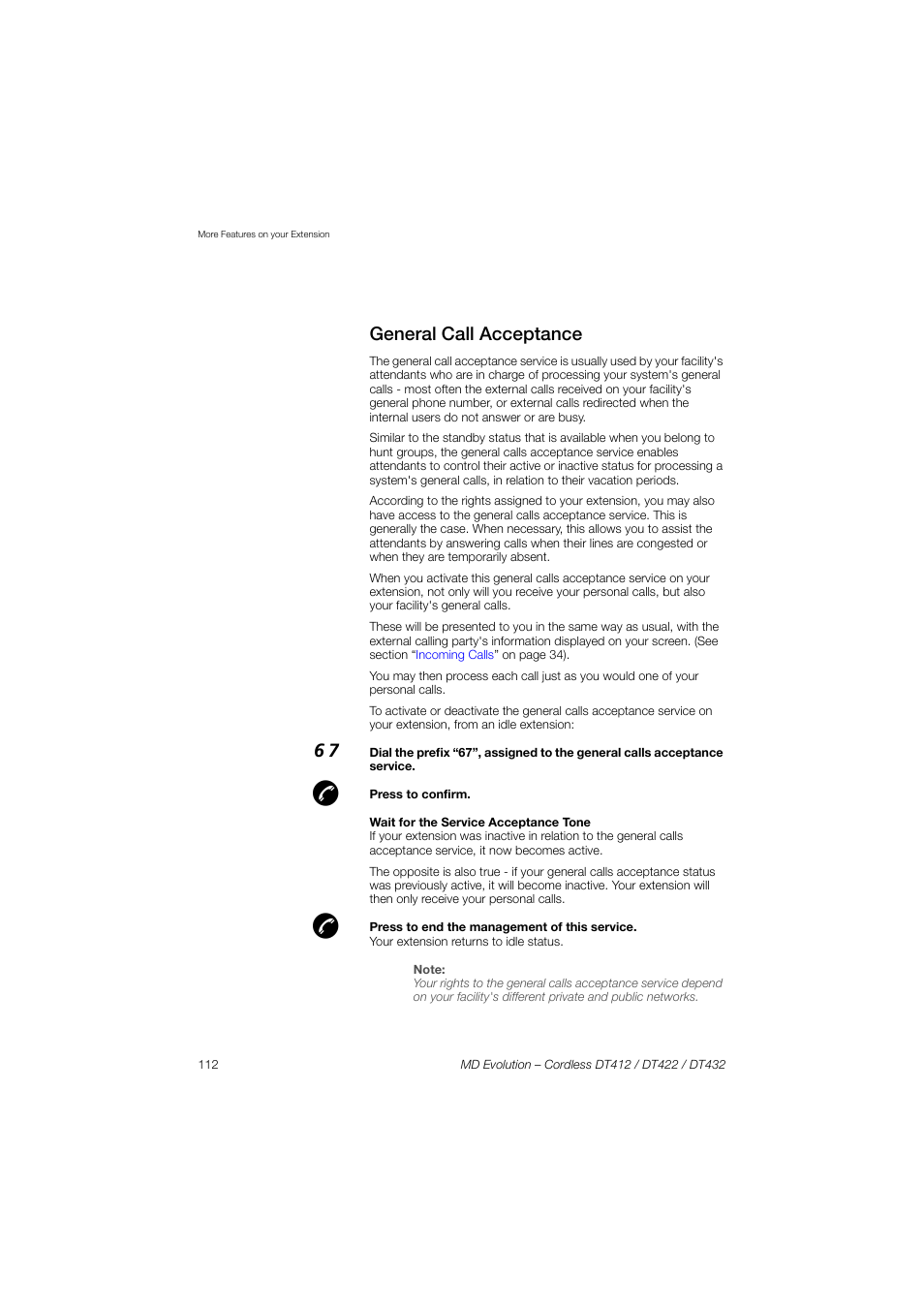 General call acceptance | AASTRA DT4x2 for MD Evolution User Guide EN User Manual | Page 112 / 166