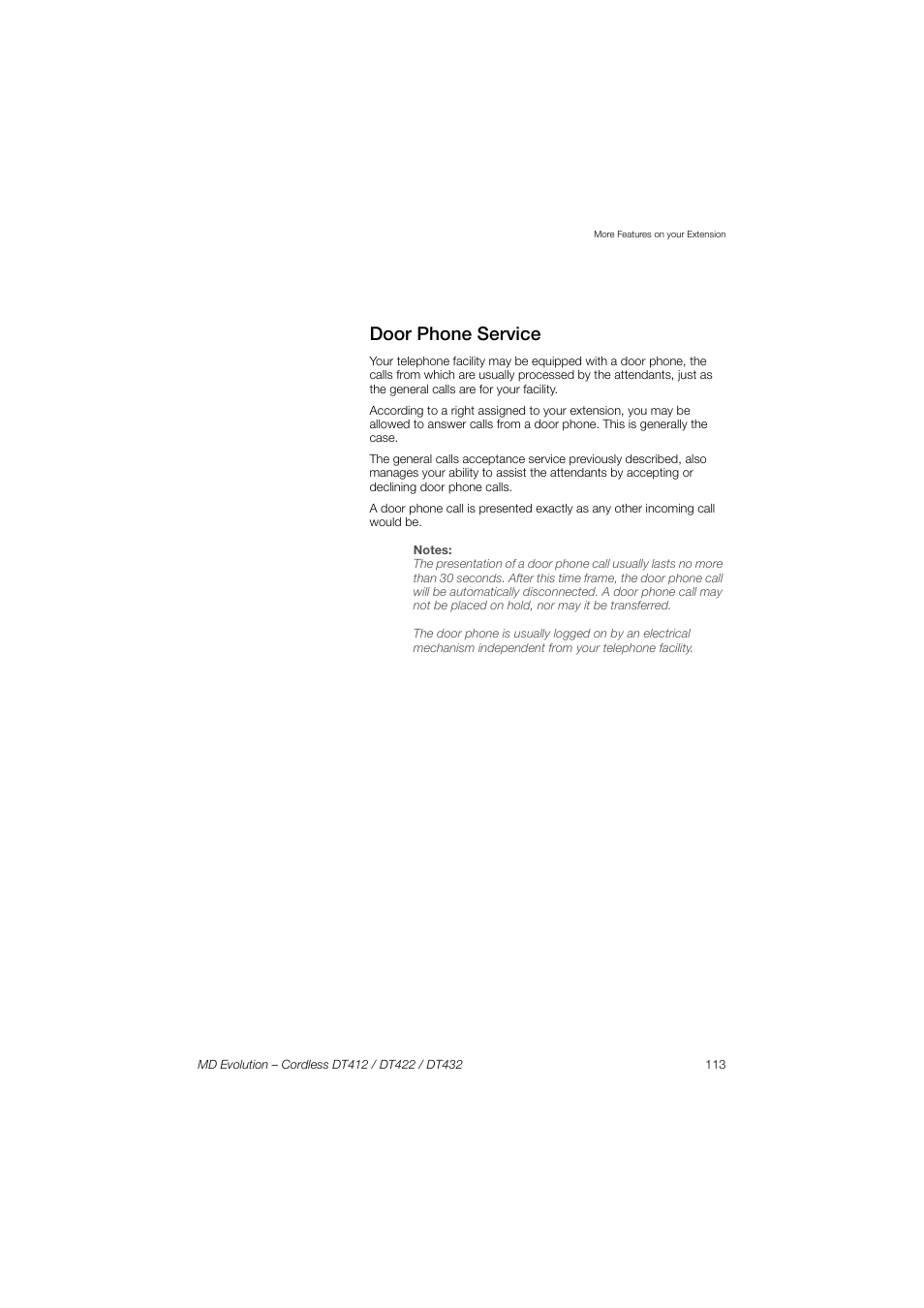 Door phone service | AASTRA DT4x2 for MD Evolution User Guide EN User Manual | Page 113 / 166