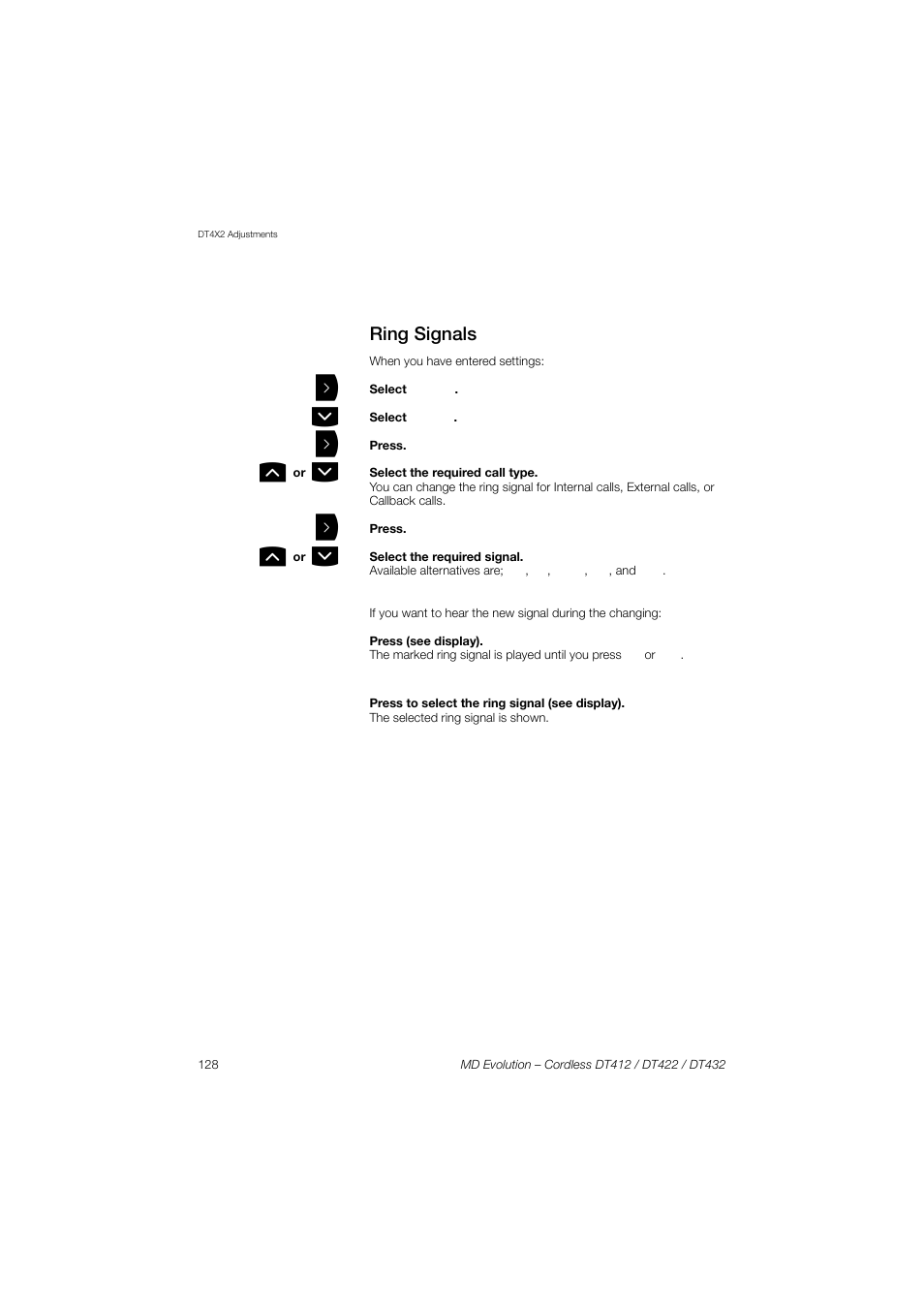 Ring signals | AASTRA DT4x2 for MD Evolution User Guide EN User Manual | Page 128 / 166