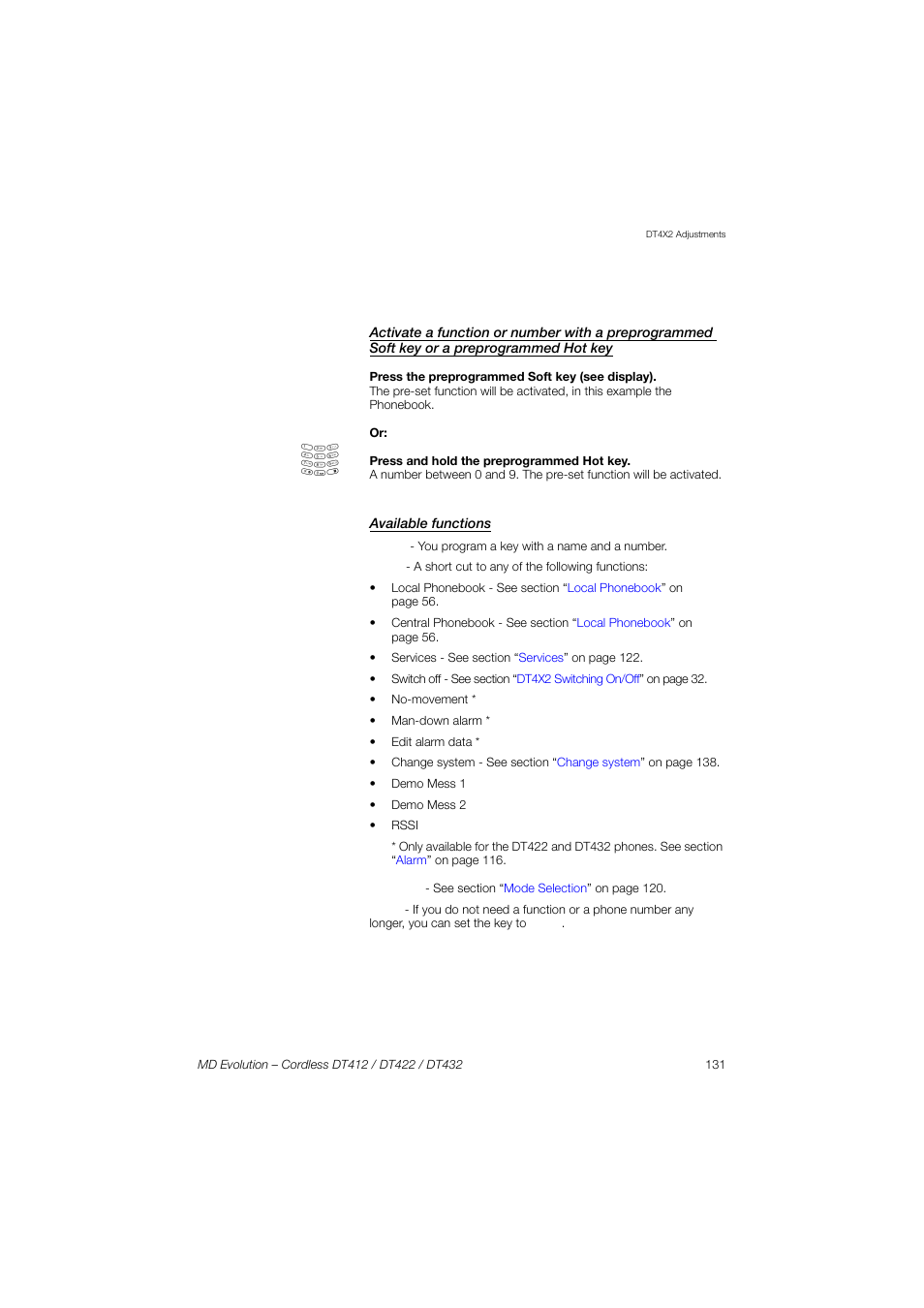 Available functions | AASTRA DT4x2 for MD Evolution User Guide EN User Manual | Page 131 / 166