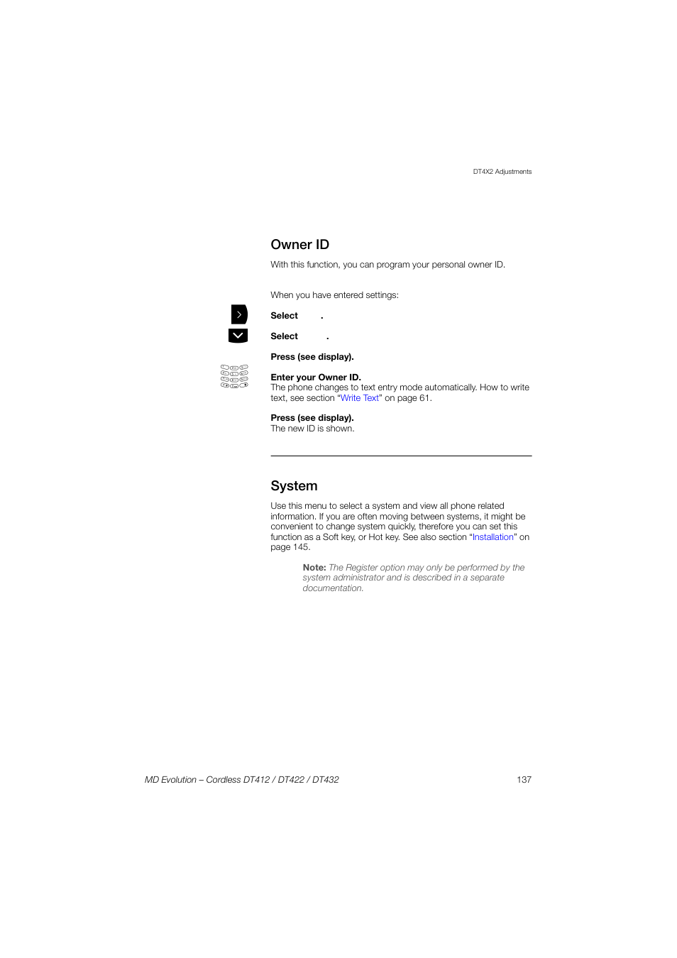 Owner id, System | AASTRA DT4x2 for MD Evolution User Guide EN User Manual | Page 137 / 166