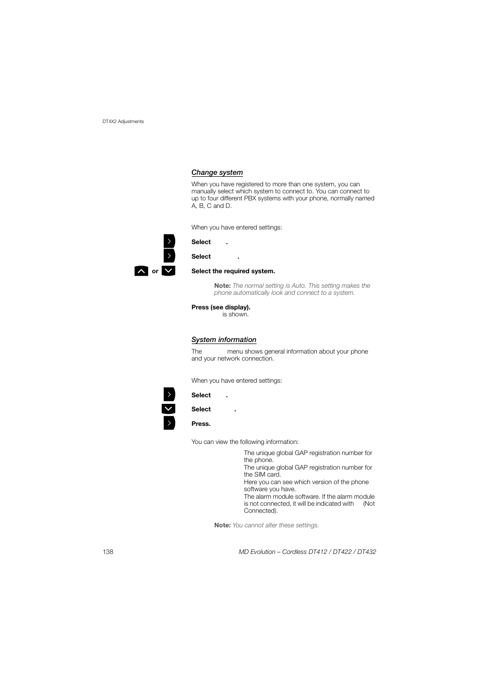 Change system, System information | AASTRA DT4x2 for MD Evolution User Guide EN User Manual | Page 138 / 166
