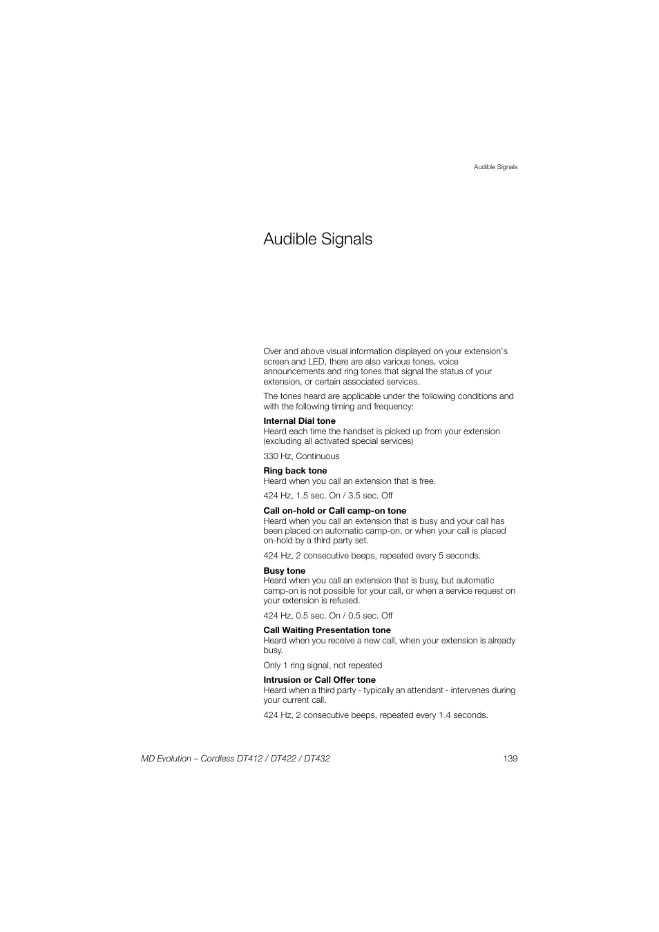 Audible signals | AASTRA DT4x2 for MD Evolution User Guide EN User Manual | Page 139 / 166