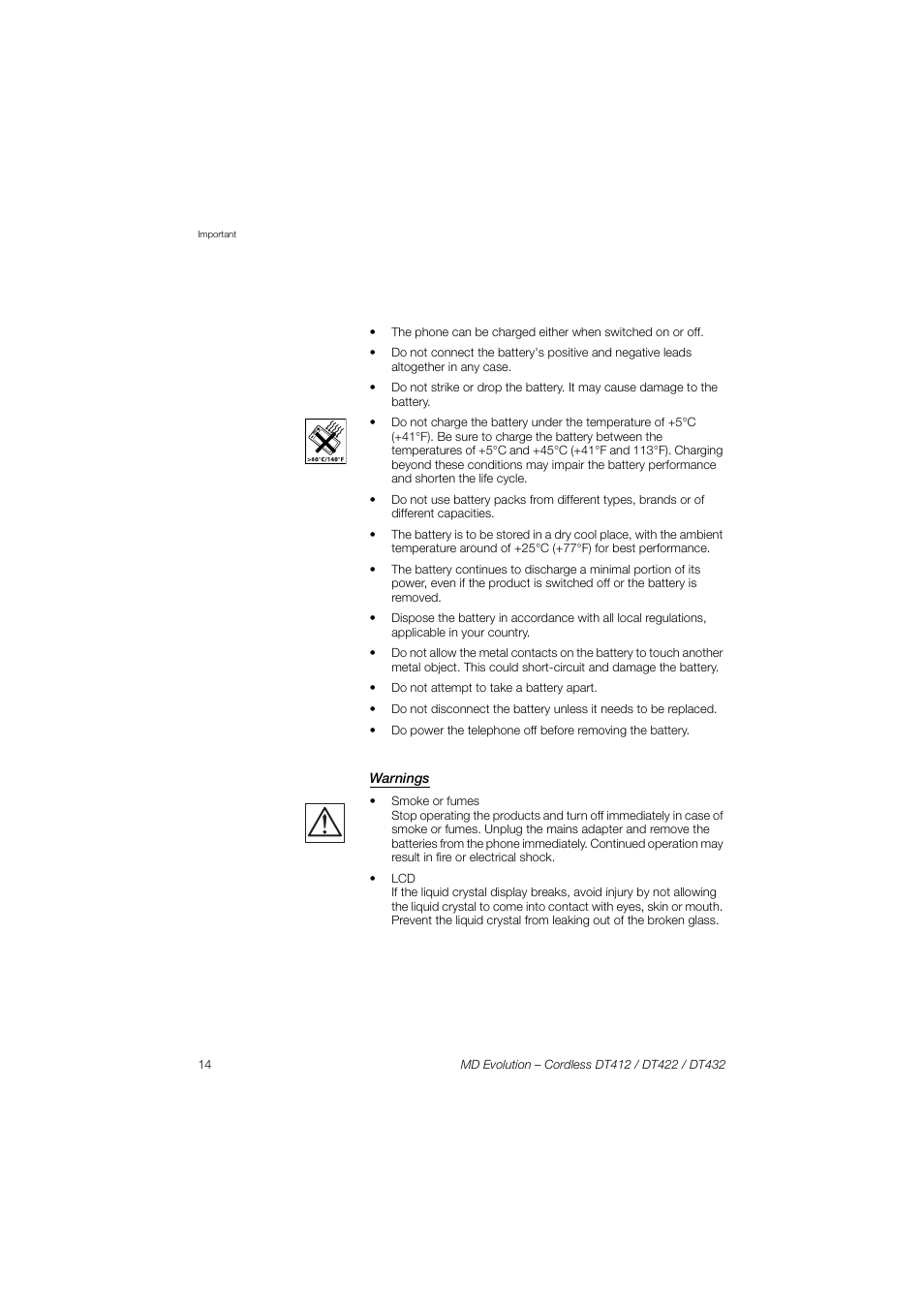 Warnings | AASTRA DT4x2 for MD Evolution User Guide EN User Manual | Page 14 / 166