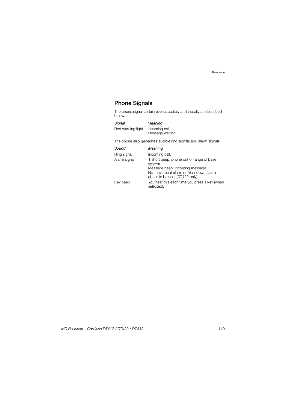 Phone signals | AASTRA DT4x2 for MD Evolution User Guide EN User Manual | Page 149 / 166