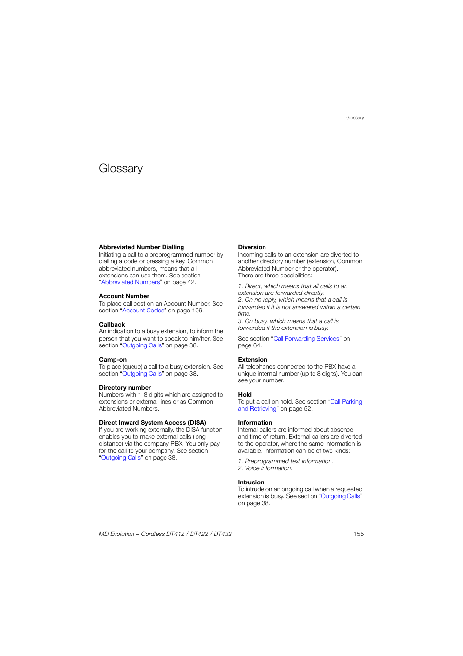 Glossary | AASTRA DT4x2 for MD Evolution User Guide EN User Manual | Page 155 / 166