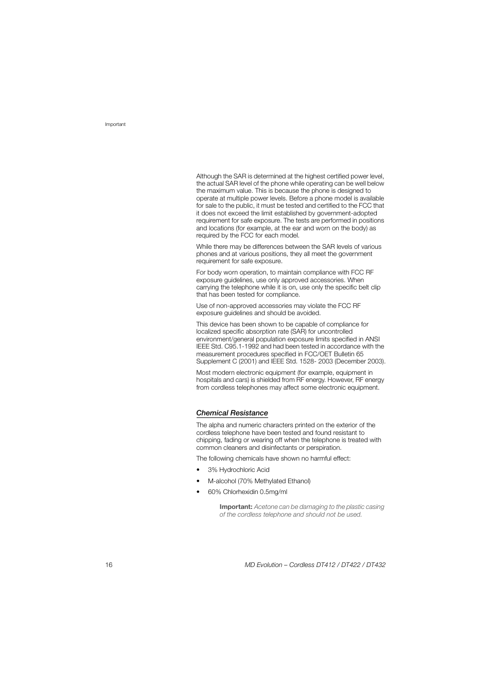 Chemical resistance | AASTRA DT4x2 for MD Evolution User Guide EN User Manual | Page 16 / 166