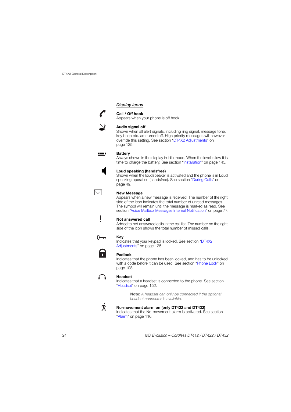 Display icons | AASTRA DT4x2 for MD Evolution User Guide EN User Manual | Page 24 / 166