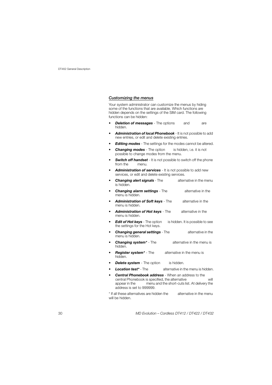 Customizing the menus | AASTRA DT4x2 for MD Evolution User Guide EN User Manual | Page 30 / 166