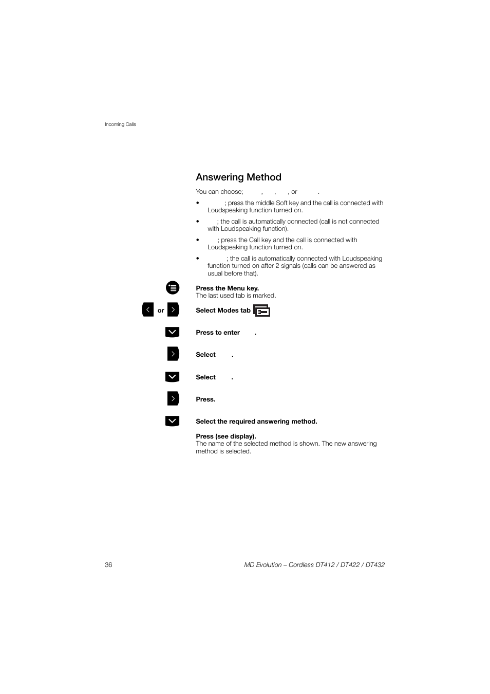 Answering method | AASTRA DT4x2 for MD Evolution User Guide EN User Manual | Page 36 / 166