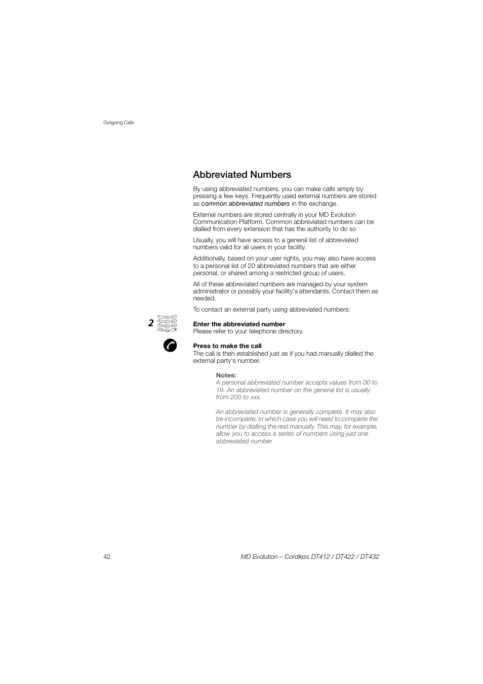 Abbreviated numbers | AASTRA DT4x2 for MD Evolution User Guide EN User Manual | Page 42 / 166