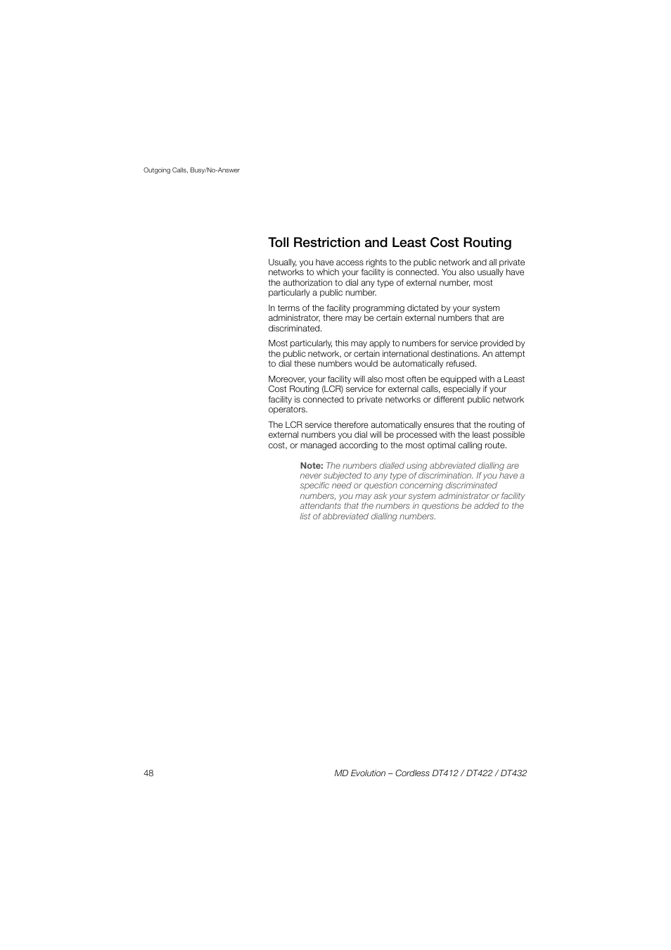 Toll restriction and least cost routing | AASTRA DT4x2 for MD Evolution User Guide EN User Manual | Page 48 / 166