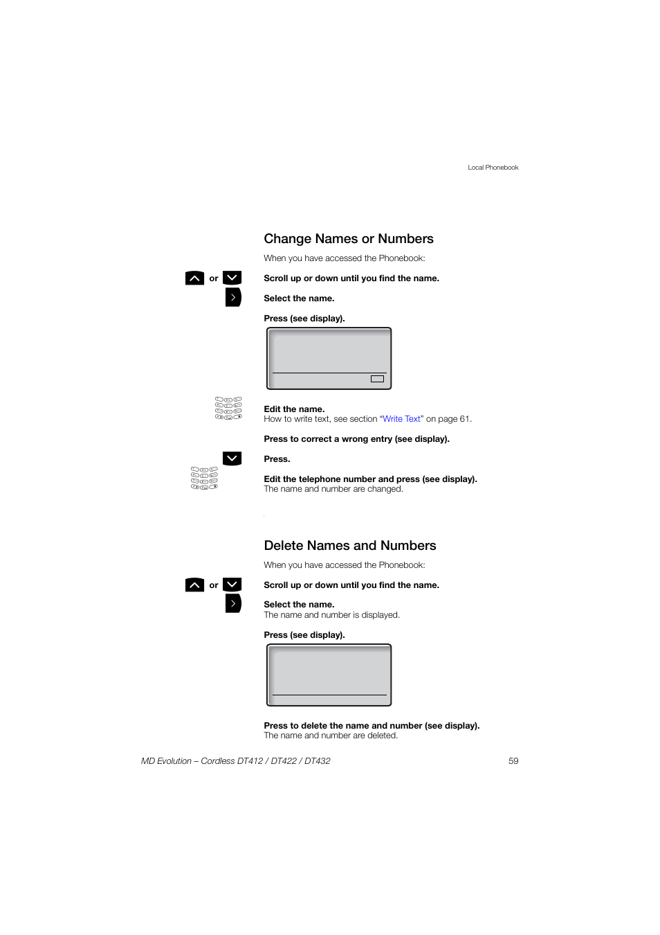 Change names or numbers, Delete names and numbers | AASTRA DT4x2 for MD Evolution User Guide EN User Manual | Page 59 / 166
