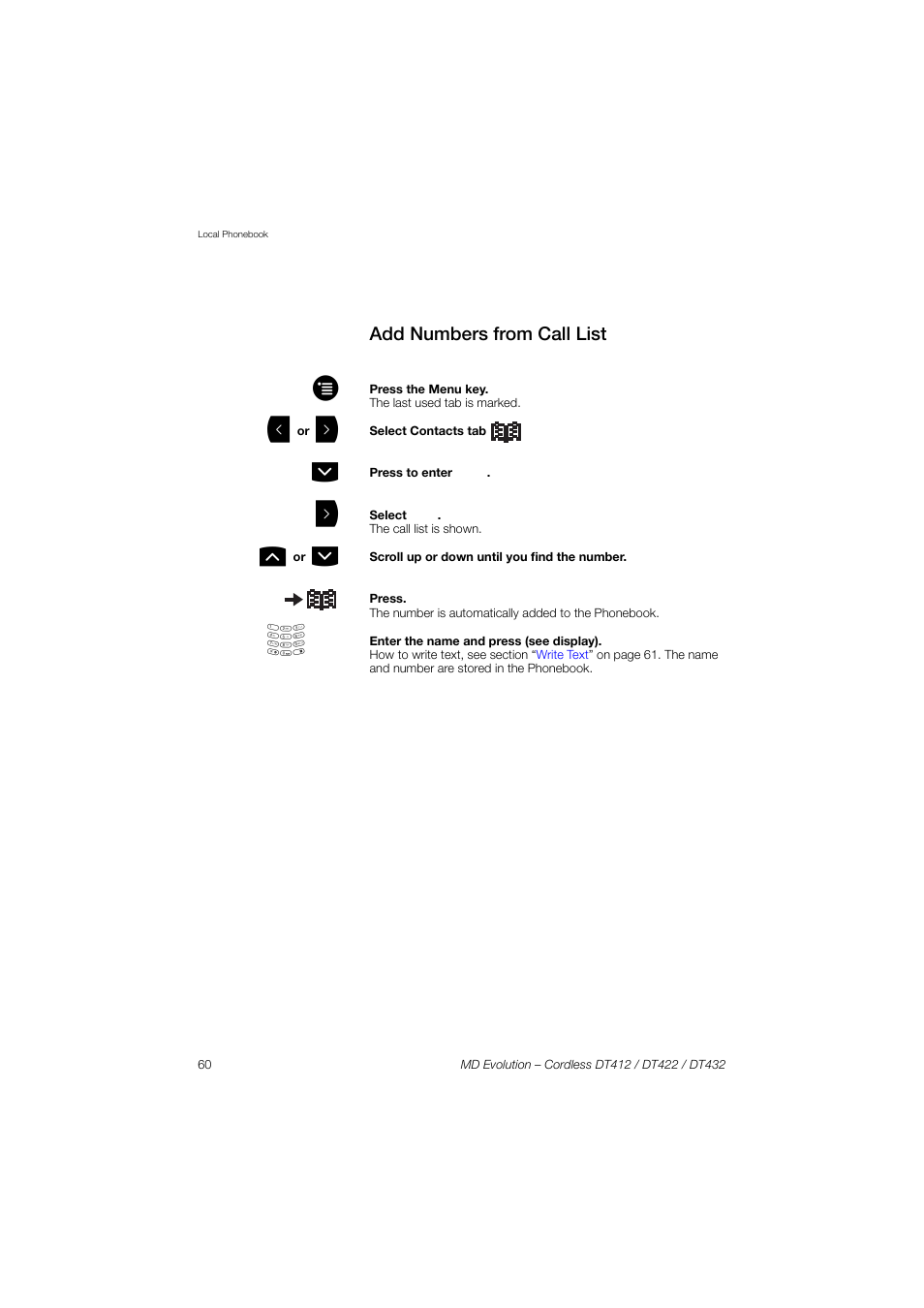 Add numbers from call list, Ection | AASTRA DT4x2 for MD Evolution User Guide EN User Manual | Page 60 / 166