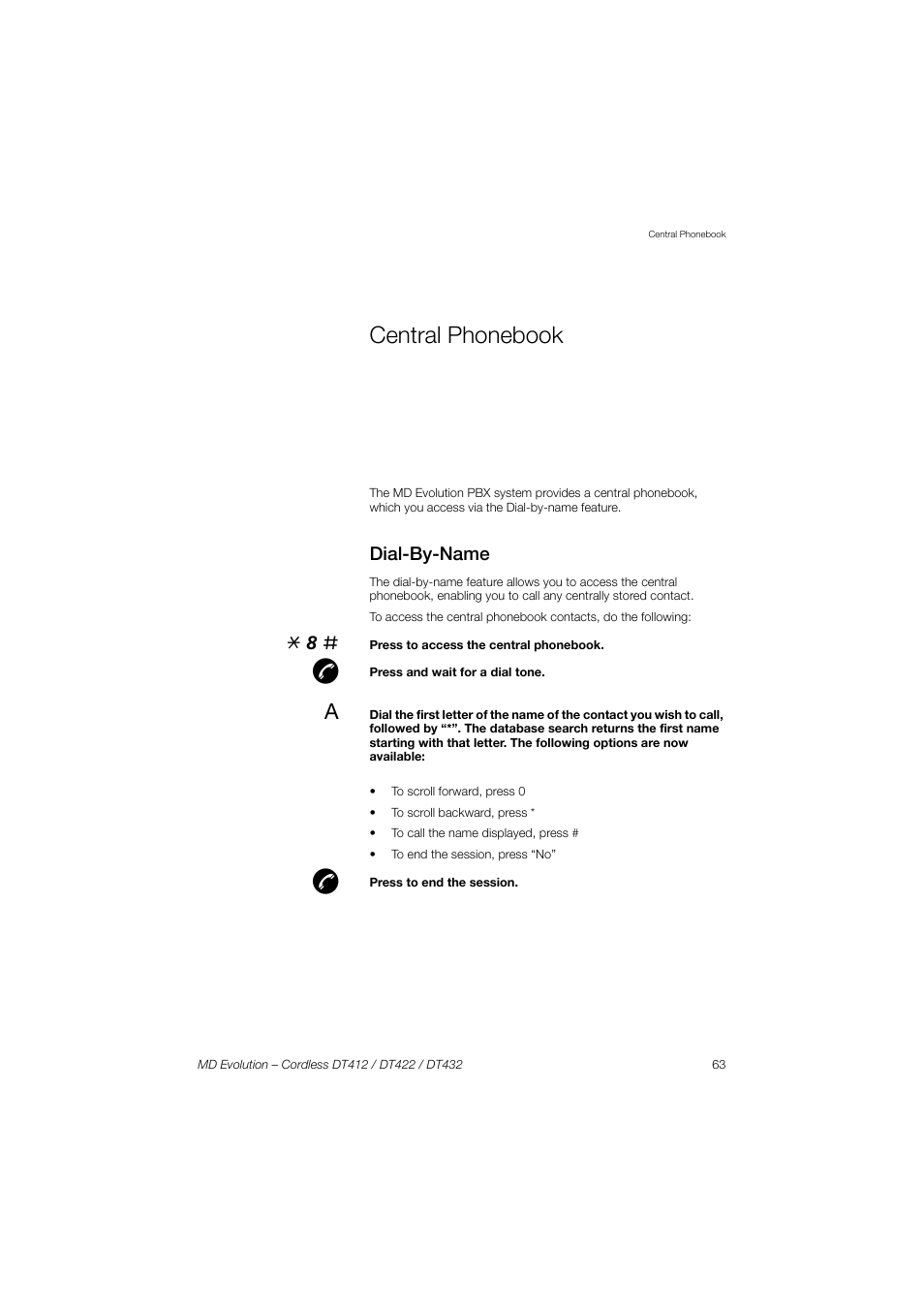 Central phonebook, Dial-by-name | AASTRA DT4x2 for MD Evolution User Guide EN User Manual | Page 63 / 166