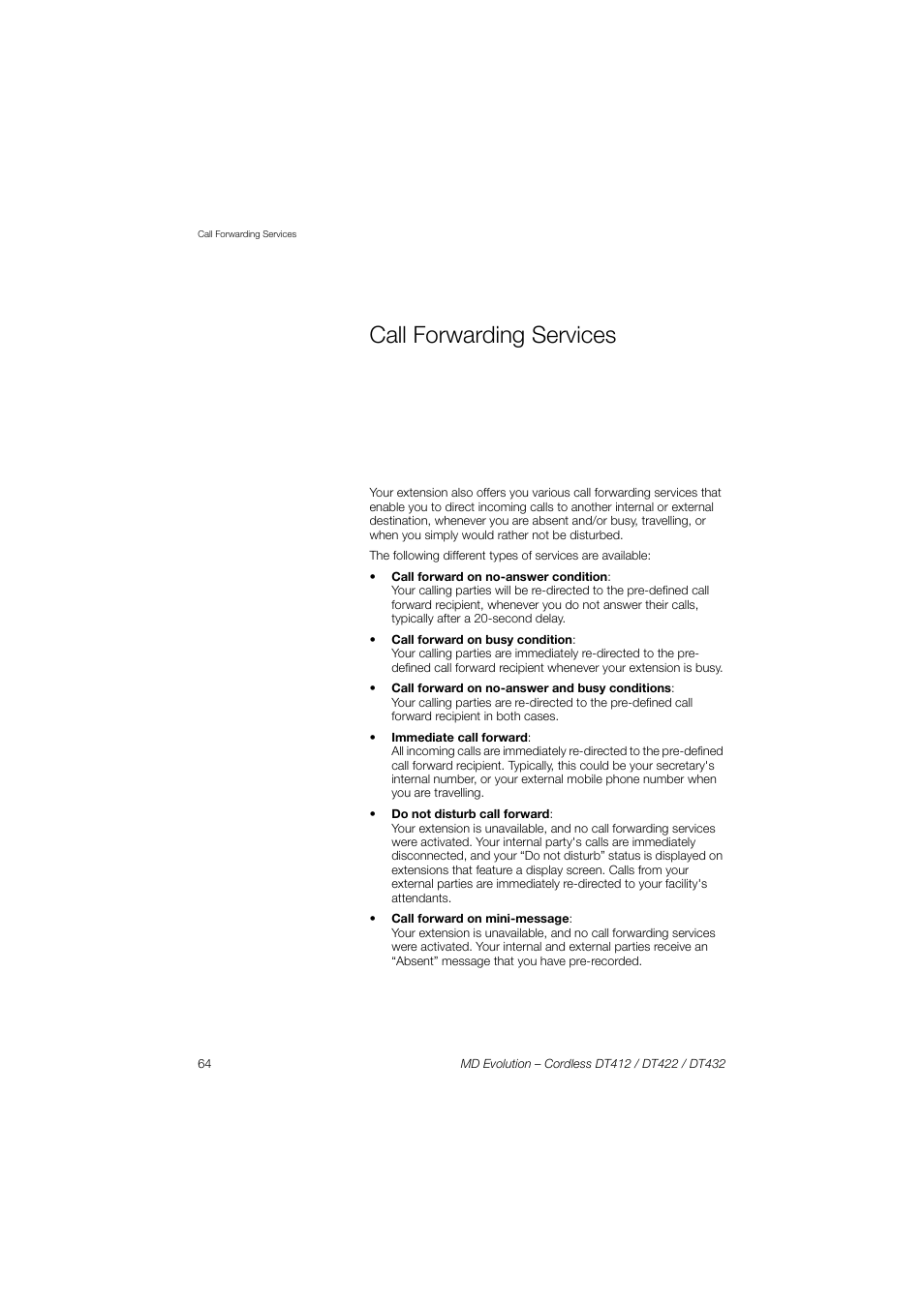 Call forwarding services | AASTRA DT4x2 for MD Evolution User Guide EN User Manual | Page 64 / 166
