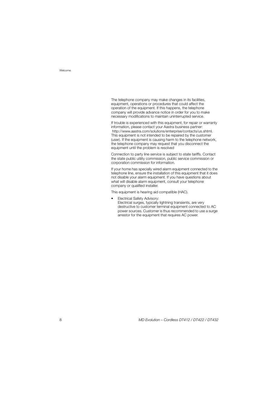 AASTRA DT4x2 for MD Evolution User Guide EN User Manual | Page 8 / 166