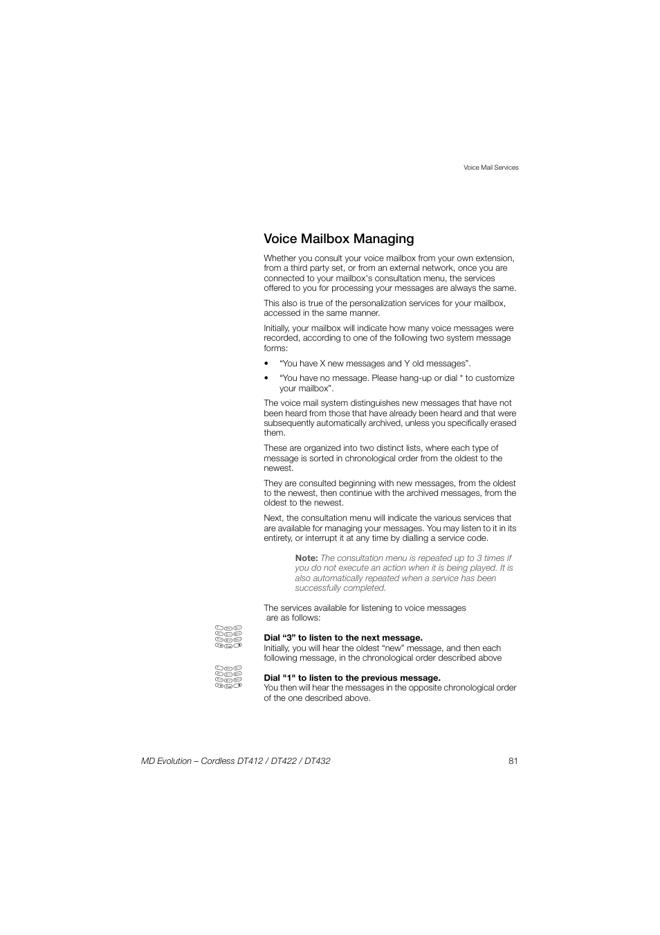 Voice mailbox managing | AASTRA DT4x2 for MD Evolution User Guide EN User Manual | Page 81 / 166