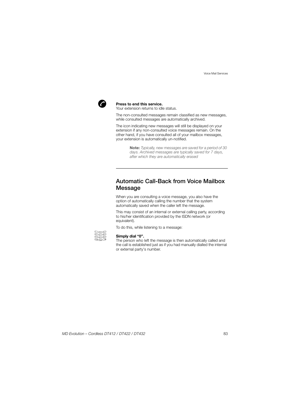 Automatic call-back from voice mailbox message | AASTRA DT4x2 for MD Evolution User Guide EN User Manual | Page 83 / 166