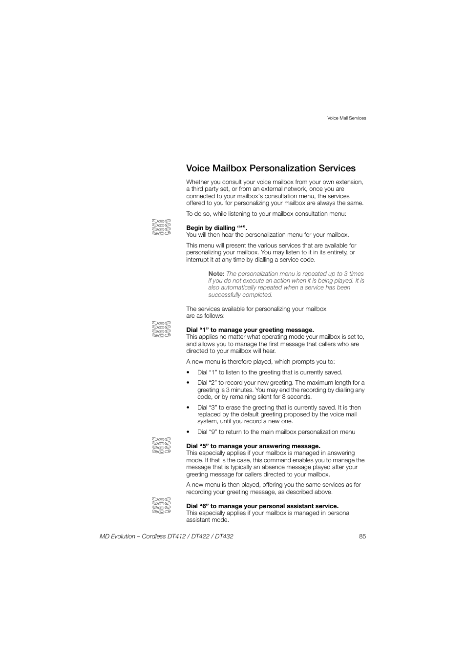 Voice mailbox personalization services | AASTRA DT4x2 for MD Evolution User Guide EN User Manual | Page 85 / 166