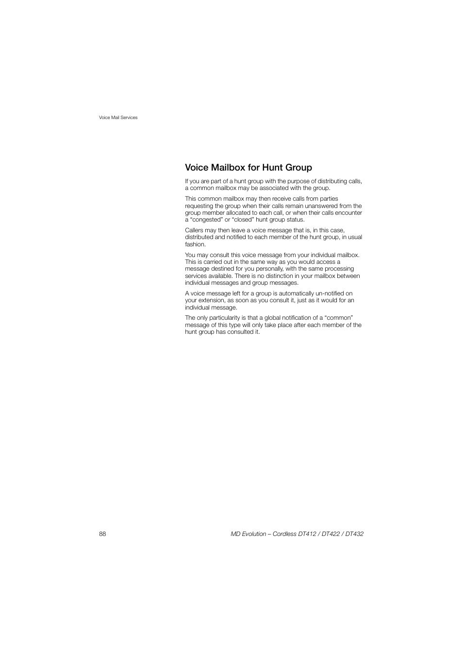 Voice mailbox for hunt group | AASTRA DT4x2 for MD Evolution User Guide EN User Manual | Page 88 / 166
