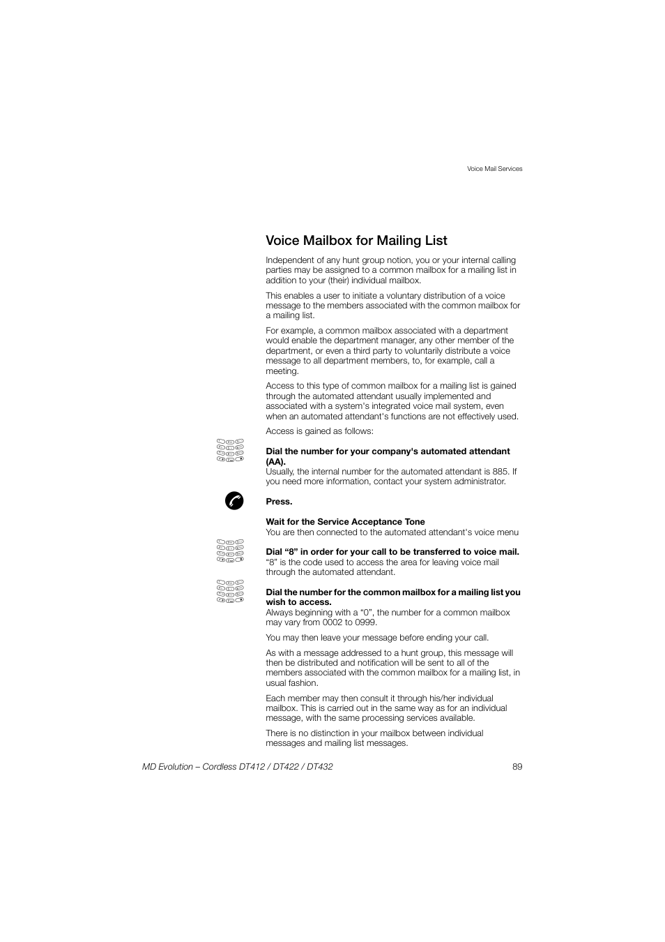 Voice mailbox for mailing list | AASTRA DT4x2 for MD Evolution User Guide EN User Manual | Page 89 / 166