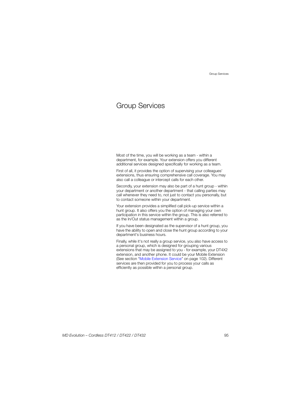 Group services | AASTRA DT4x2 for MD Evolution User Guide EN User Manual | Page 95 / 166