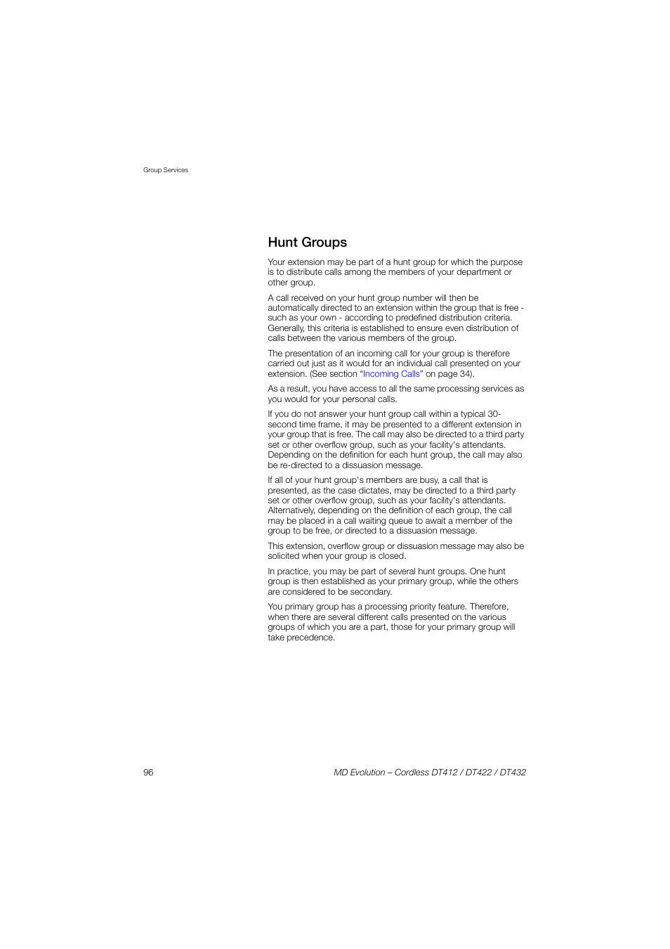 Hunt groups | AASTRA DT4x2 for MD Evolution User Guide EN User Manual | Page 96 / 166
