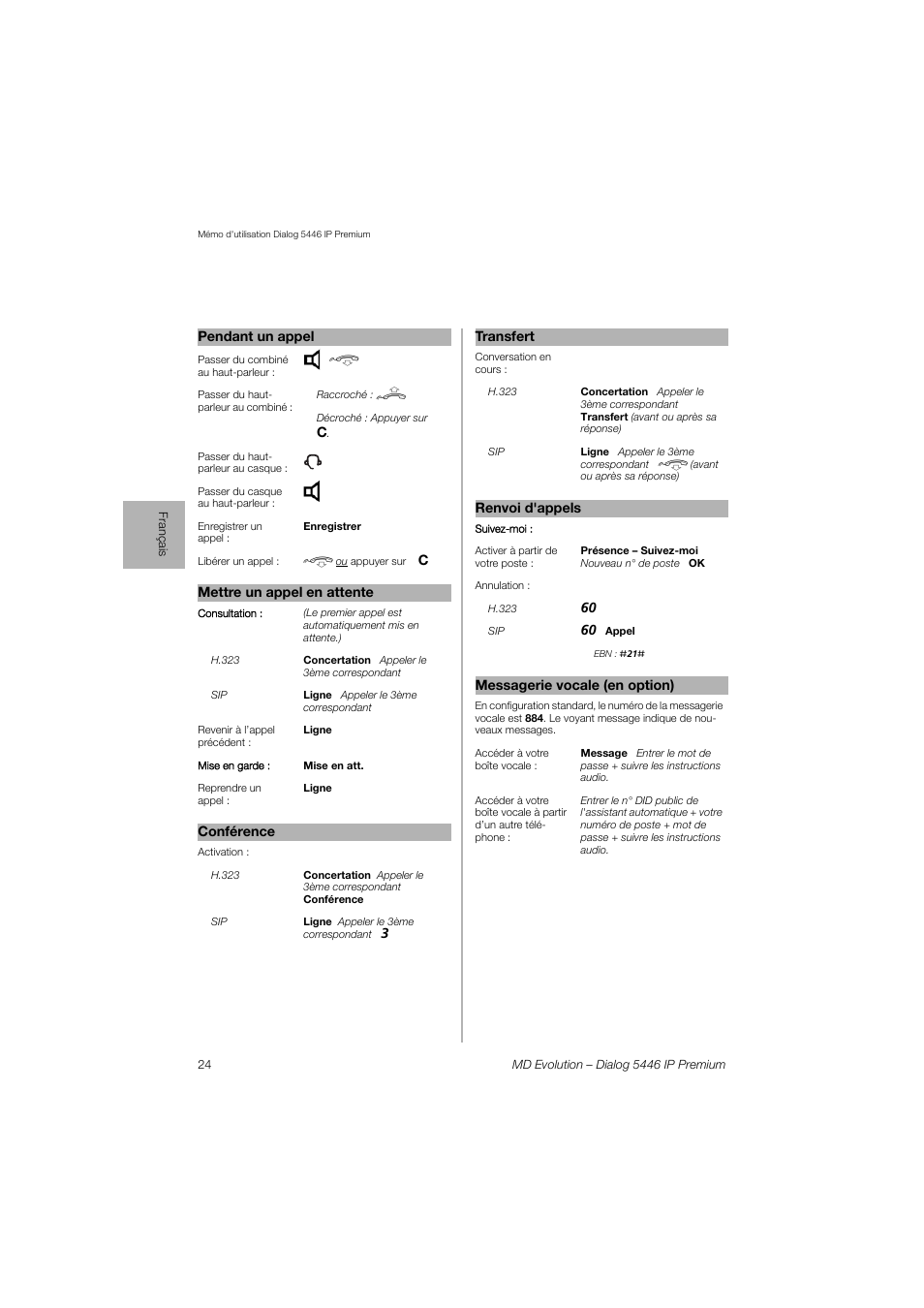 AASTRA 7446ip (5446ip) for MD Evolution Quick Reference Guide User Manual | Page 24 / 44