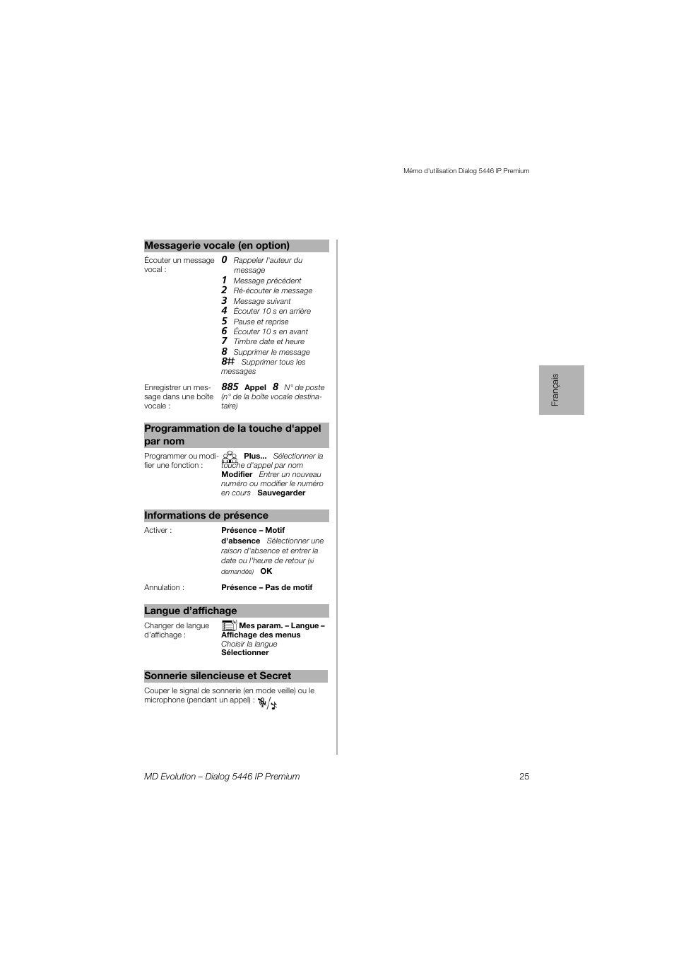 AASTRA 7446ip (5446ip) for MD Evolution Quick Reference Guide User Manual | Page 25 / 44