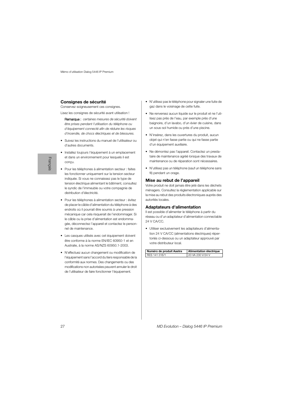 AASTRA 7446ip (5446ip) for MD Evolution Quick Reference Guide User Manual | Page 27 / 44