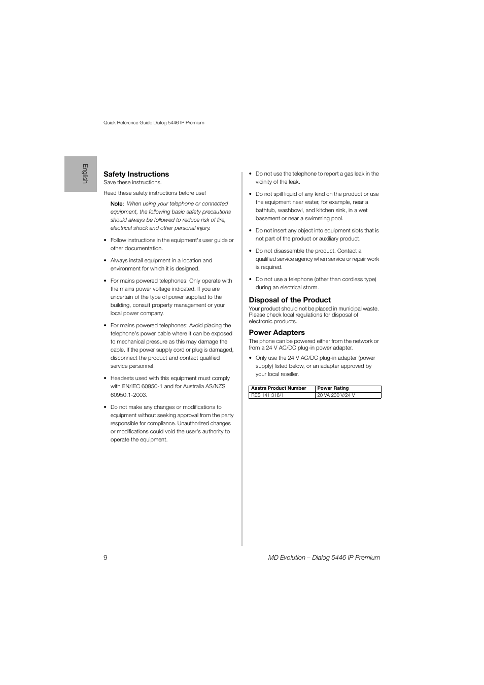 AASTRA 7446ip (5446ip) for MD Evolution Quick Reference Guide User Manual | Page 9 / 44