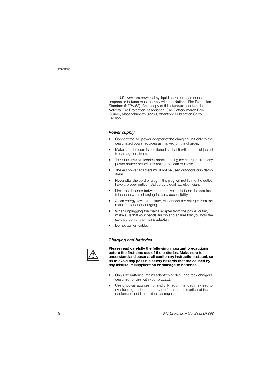 Power supply, Charging and batteries | AASTRA DT292 for MD Evolution User Guide EN User Manual | Page 10 / 148