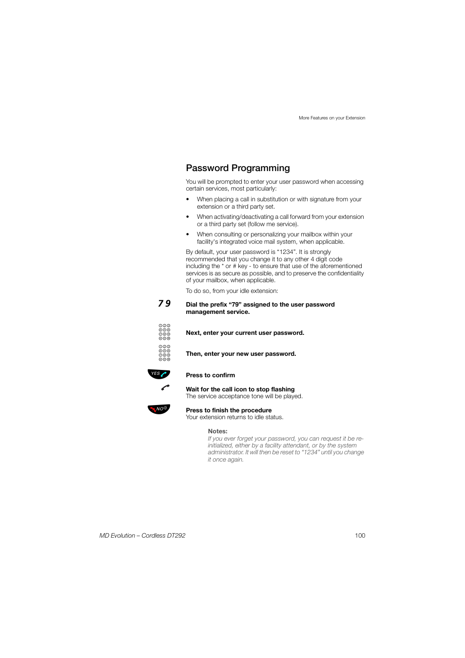 Password programming, Password, Programming | AASTRA DT292 for MD Evolution User Guide EN User Manual | Page 101 / 148
