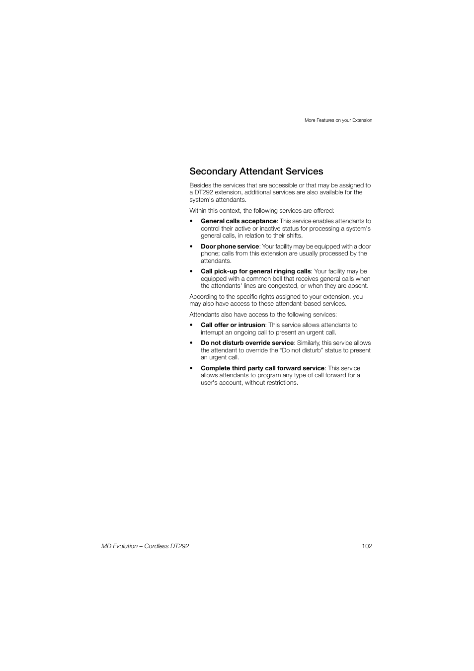 Secondary attendant services | AASTRA DT292 for MD Evolution User Guide EN User Manual | Page 103 / 148